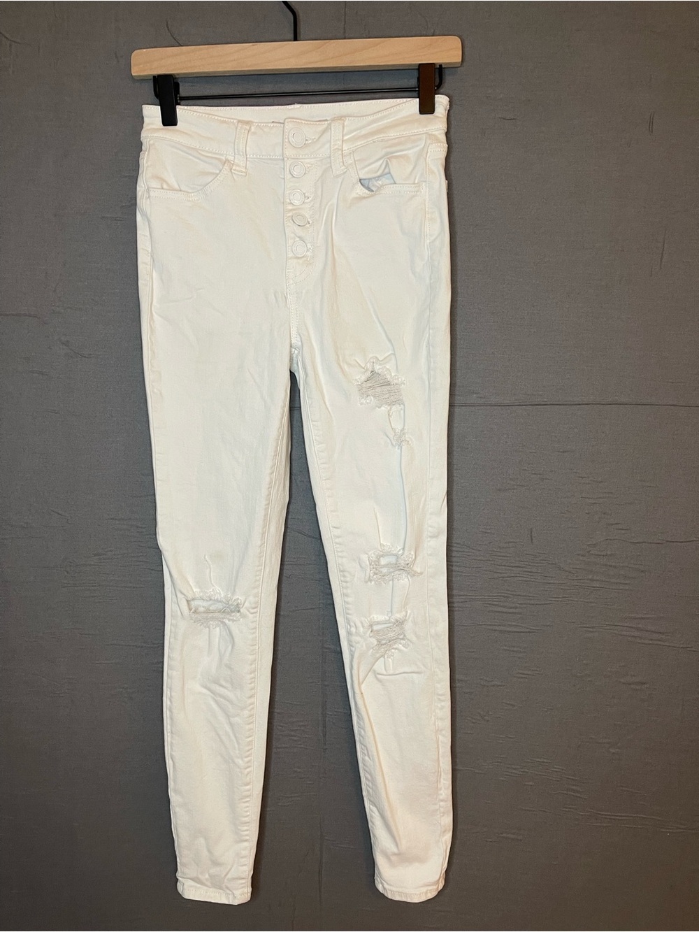 SO White Distressed Super High Rise Button Fly Skinny Jegging Jeans 3/26